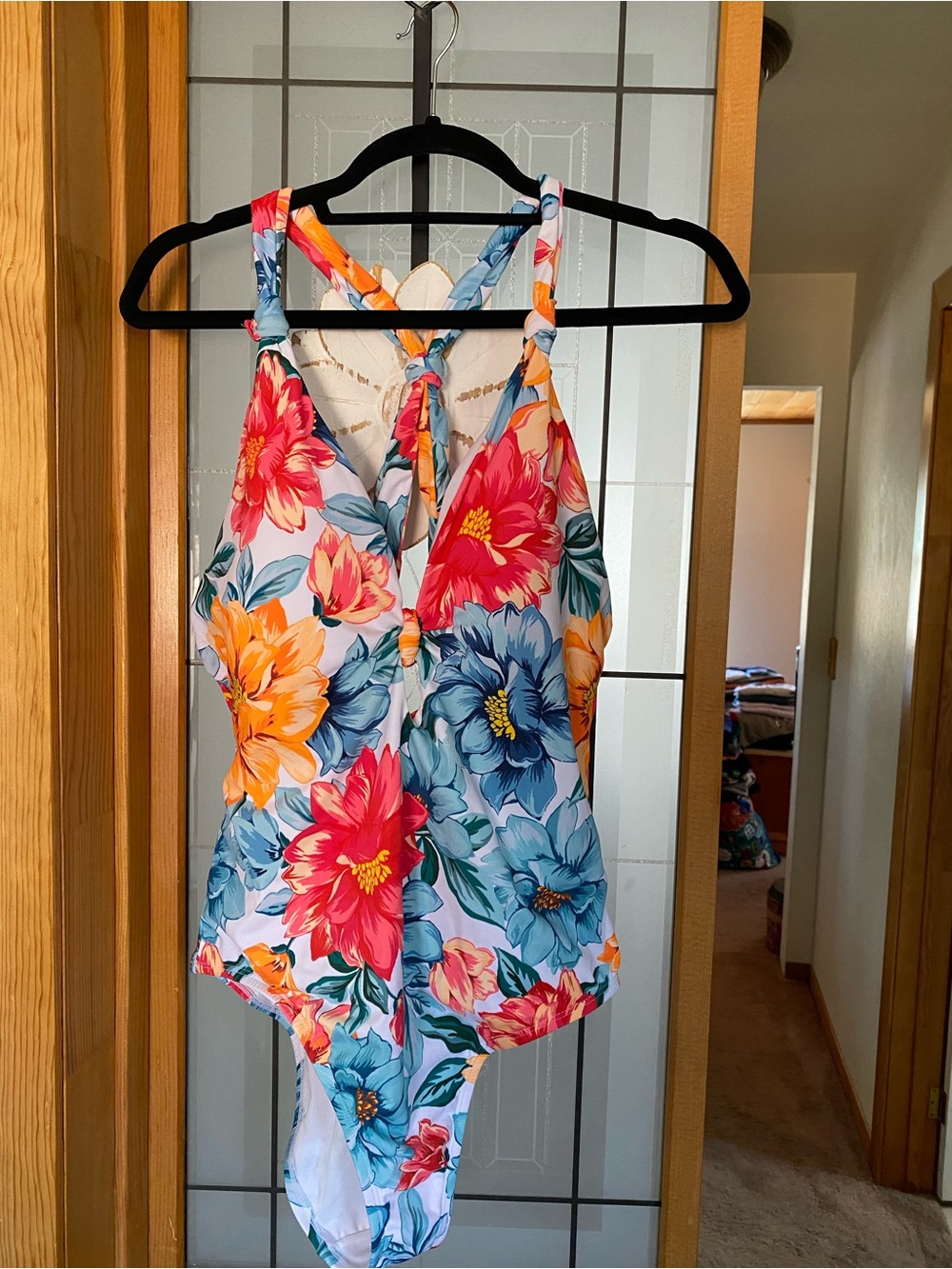 Time and Tru Floral One-Piece Swimsuit in Blue, Red, Orange